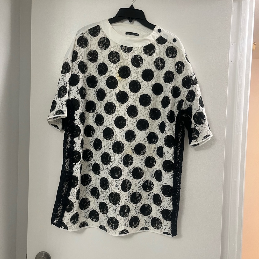 Zara Black and White Polka Dot Mini Dress Crew Neck